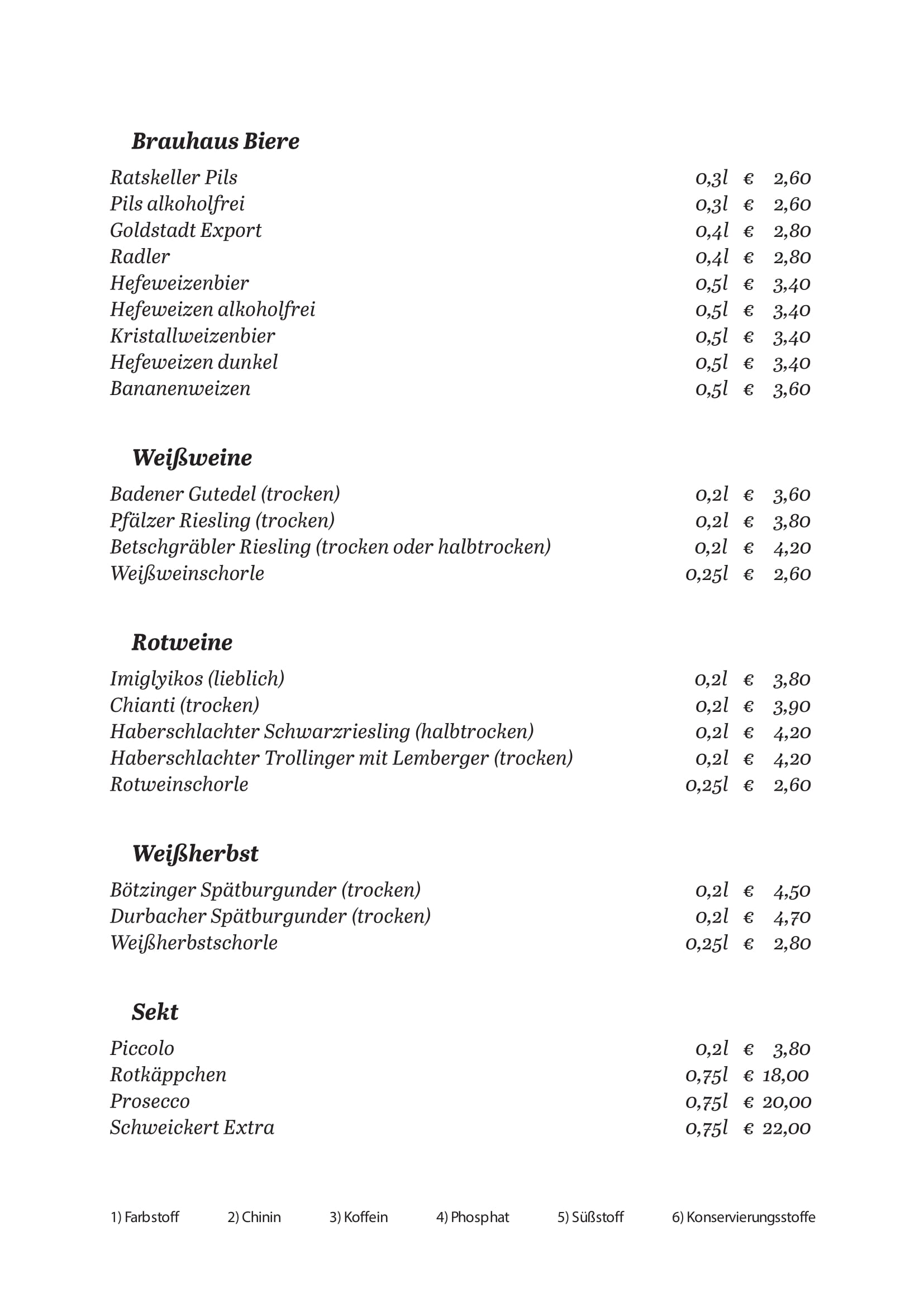 Speisekarte-Bier-Wein