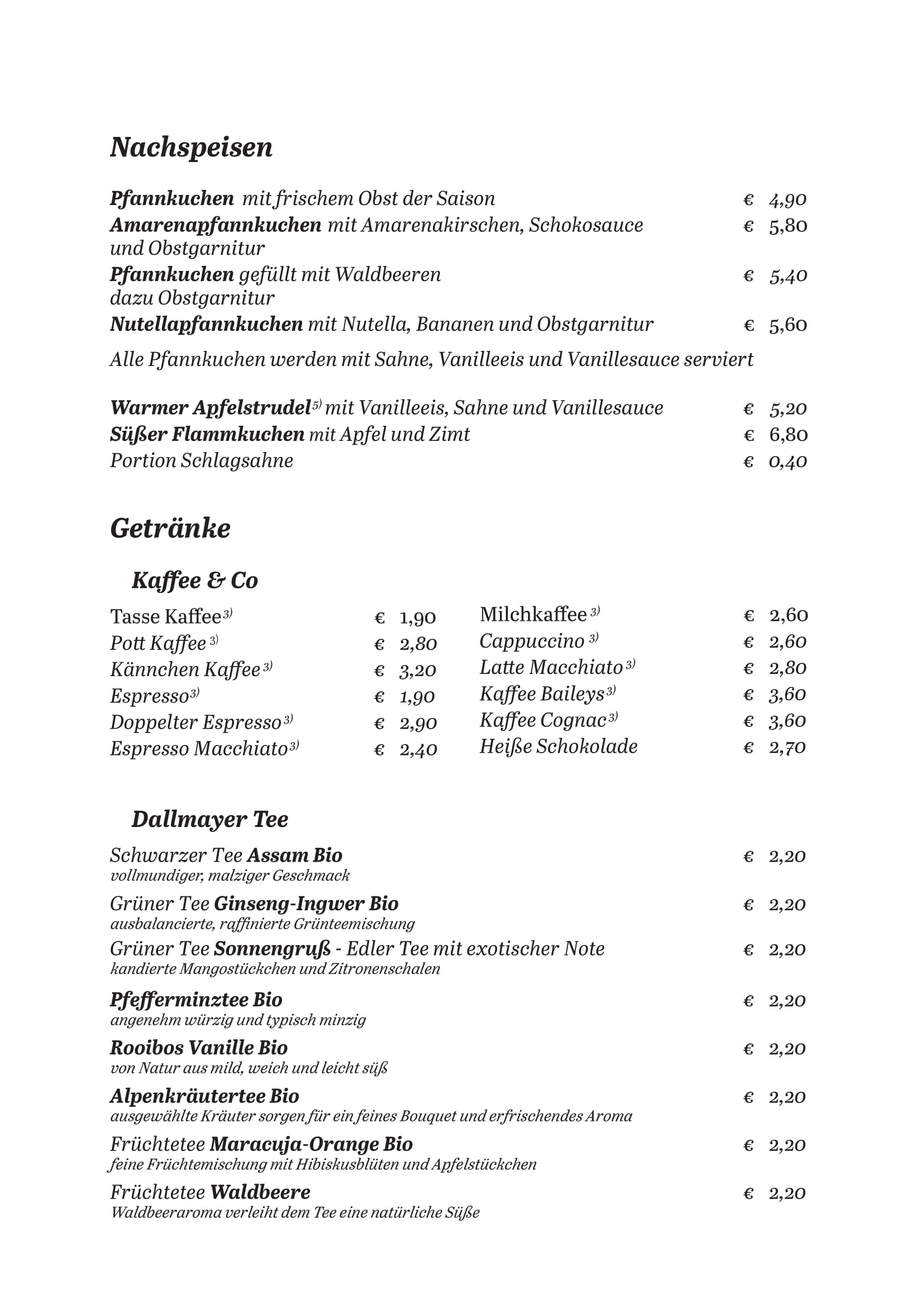 Speisekarte-Nachspeise